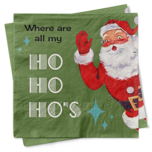 Funny Santa Where are My Ho Ho Hos Cocktail Napkin | Vintage Santa Beverage Napkin | Holiday Host Hostess Cocktail Napkin | Slutty Christmas Napkin by MODLOUNGE papercompany