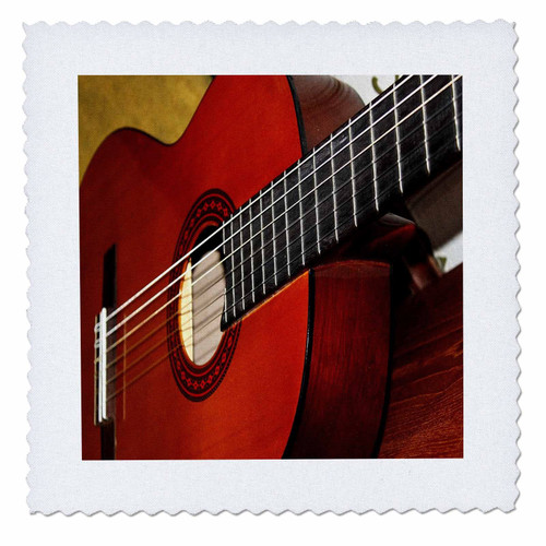 3D Rose Image of Close-Up of A Classical Guitar Square Quilt, 8 x 8