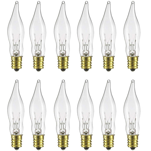 Sunlite 7CFC/25/12PK Flame Tip 7W Incandescent Petite Chandelier Light Bulb, Candelabra (E12) Base, Crystal Clear Bulb (12 Pack) Sunlite 7CFC/25/12PK Flame Tip 7W Incandescent Petite Chandelier Light Bulb, Candelabra (E12) Base, Crystal Clear Bulb (12 Pack)