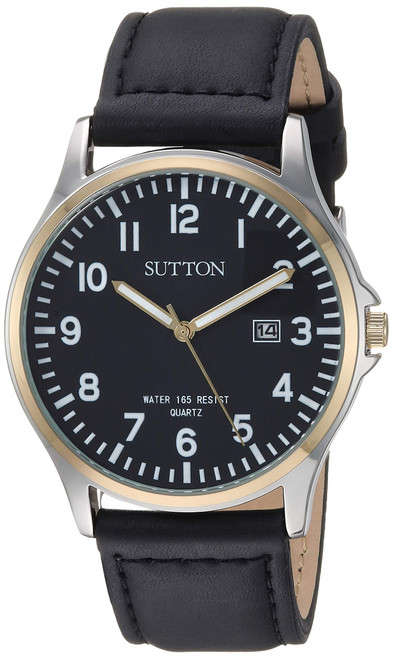 Sutton by Armitron Men's SU/5015BKTT Date Function Two-Tone and Black Leather Strap Watch