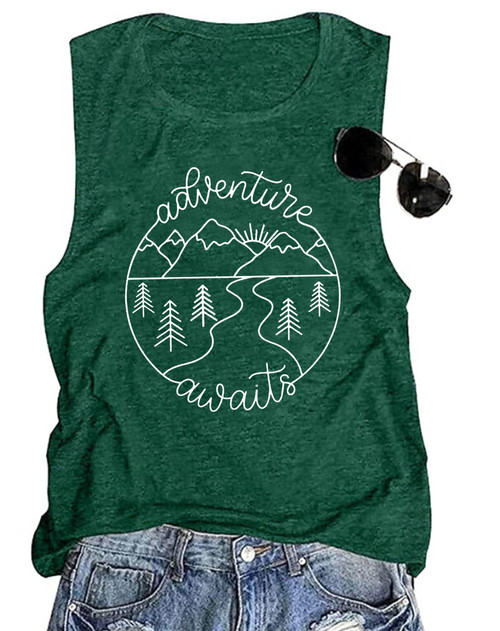 YI XIANG RAN Adventure Awaits Shirts Tank Tops Women Hiking Mountain Sleeveless T Shirt Tees Camping Vest Muscle Shirt (Green, Large) YI XIANG RAN Adventure Awaits Shirts Tank Tops Women Hiking Mountain Sleeveless T Shirt Tees Camping Vest Muscle Shirt (Green, Large)
