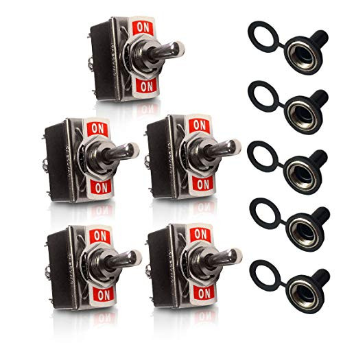 MGI SpeedWare Metal Toggle Switches with Waterproof Rubber Boot Covers (5 Pack)  20 Amp Heavy-Duty DPDT 6-Pin Momentary (ON)-Off-ON