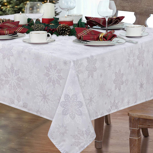 Christmas Tablecloth, Grey White Snowflake Table Cloth, Gray Xmas Waterproof Tablecloths for Dining Kitchen Winter Holiday, Spill-Proof Table Cover for New Year Party Home Decor, Square 55 x 55 Inch