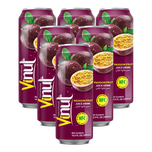 VINUT Passion Fruit Juice Drink, Freshly Squeezed Passion Fruit, Not from Concentrate, 16.57 Fl oz-Pack of 6, Free from Gluten, Non-GMO, No artificial Preservatives, Colors, or Flavors. Source of vitamin C and Fiber