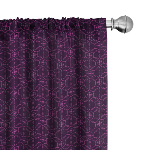 Ambesonne Indigo Window Curtains, Oriental Design with Floral Swirl Leaf Details Image Print, Lightweight Decor 2-Panel Set with Rod Pocket, Pair of - 28" x 84", Eggplant Purple