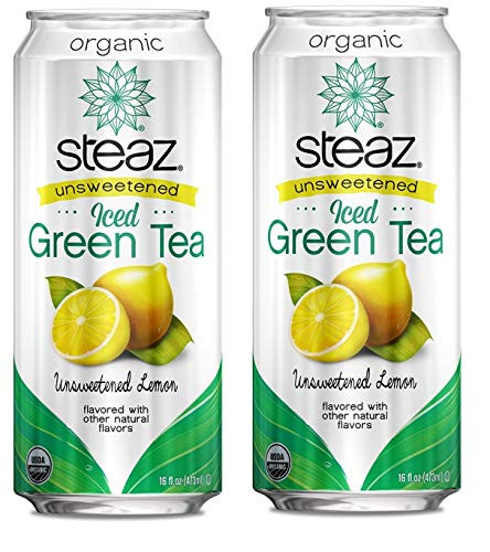 Steaz Organic Unsweetened Iced Green Tea, Lemon, 16 FL OZ (Pack of 2)