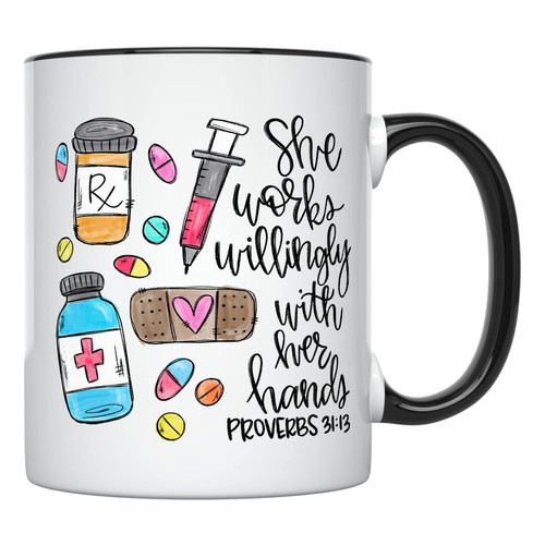 YouNique Pharmacist Mug for Women, 11 Ounces, Proverbs 21:13, Pharmacy Technician Coffee Mug, Pharmacy Cup, Pharmacist Graduation Mug, Pharmacy Tech Coffee Mug, Pharmacy Graduates (Black Handle)