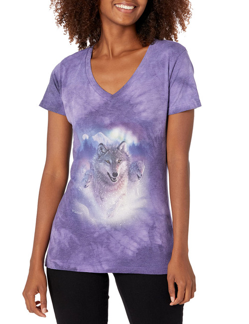 The Mountain Women's Tri-Blend V-Neck Northern Lights T-Shirt, Purple, Small