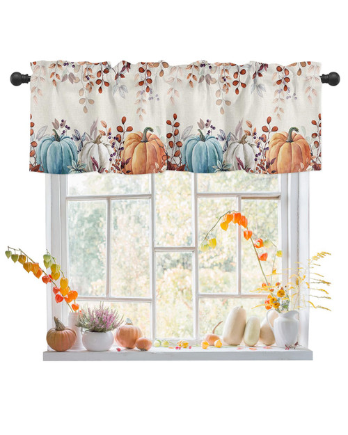 Fall Valance for Windows Autumn Pumpkin Curtains Valances Harvest Thanksgiving Rod Pocket Valance Window Treatments Maple Leaves Short Curtains for Kitchen Living Room Bedroom Window 1 Panel 54x18