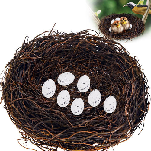 Vercraft 2 Pcs 12'' Bird Decor Nest Easter Bird Artificial Rattan Nest Handmade Bird's Egg Home Nest with 12 Pcs Artificial Bird Egg for DIY Spring Easter Nest for Birds Crafts