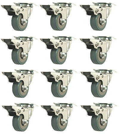 12 Pack 2-Inch 200-Pound Swivel Lock Brake Polyurethane Plate Caster Wheel