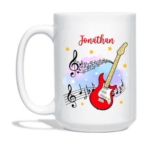 Personalized Electric Guitar Christmas Coffee Mugs, Bass Guitar Teacup, Instrument Cup Gift for Electric Guitar Lover Musical Player, Customized Name Guitar Player White Porcelain Mug 11oz 15oz