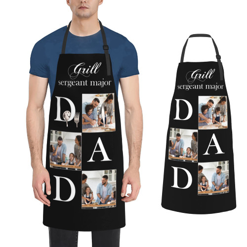 D-Story Custom Apron for Dad with Pockets Personalized Kitchen Aprons for Men Dad Cooking Chef Customized Waterproof Apron with Photo Text for Dad, Father's Day Gift