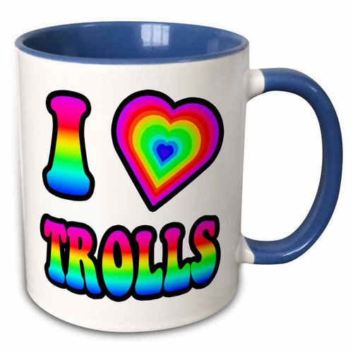 3dRose Groovy Hippie Rainbow I Heart Love Trolls - Mugs (mug_217525_6)