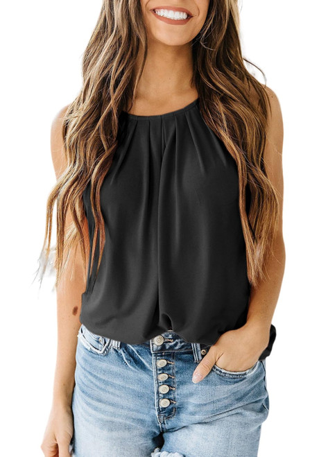Dokotoo Tank Top for Women Round Neck Pleated Dressy Casual Womens Tank Tops Loose Fit Sleeveless Soft Camisole Black Small Dokotoo Tank Top for Women Round Neck Pleated Dressy Casual Womens Tank Tops Loose Fit Sleeveless Soft Camisole Black Small