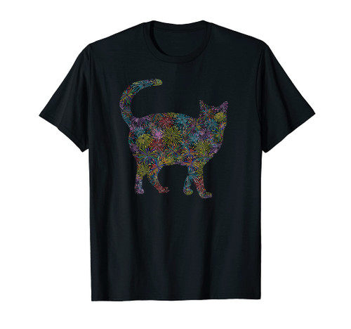 Patriotic Cat Fireworks 4th of July Cat Lover Silhouette T-Shirt
