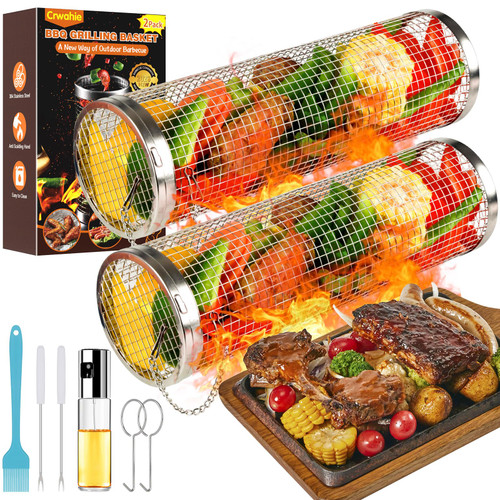 BBQ Grill Basket, Rolling Grilling Basket, Stainless Steel Grill Mesh Barbeque Grill Accessories, Portable Grill Baskets for Outdoor Grill for Fish, Shrimp, Meat, Vegetables, Fries (medium size) BBQ Grill Basket, Rolling Grilling Basket, Stainless Steel Grill Mesh Barbeque Grill Accessories, Portable Grill Baskets for Outdoor Grill for Fish, Shrimp, Meat, Vegetables, Fries (medium size)