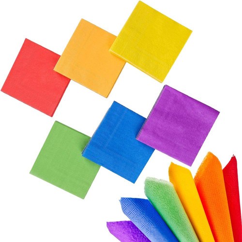 Whaline 240 Pieces Rainbow Cocktail Napkin Bright Beverage Luncheon Paper Napkins 2 Ply for Gay Pride Day, Home and Party Favors, 6 Colors
