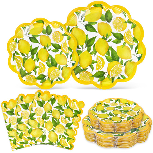 Whaline 72Pcs Lemon Tableware Set Watercolor Lemon Fruit Party Decor Supplies Summer Scalloped Yellow Paper Disposable Plates and Napkins for 24 Guests Party Supplies Table Decor Whaline 72Pcs Lemon Tableware Set Watercolor Lemon Fruit Party Decor Supplies Summer Scalloped Yellow Paper Disposable Plates and Napkins for 24 Guests Party Supplies Table Decor