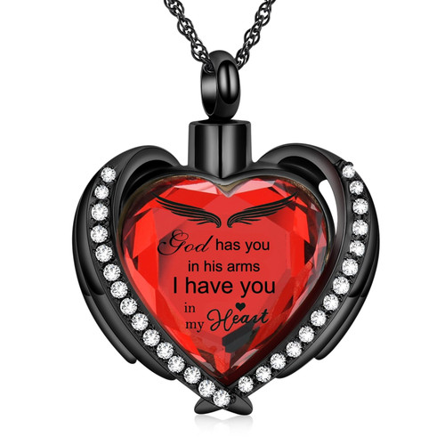 shajwo Crystals Heart Urn Necklaces for Ashes for Women Men Cremation Jewelry Keepsake Pendant Memorial Locket Ash Holder,Black-Red
