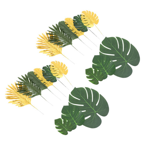 Garneck 77pcs Simulated Turtle Leaf Artificial Palm Leaves Assorted Monstera Leaves Green Tropical Leaves Artificial Monstera Leaf Palm Fronds Plants Faux Greenery Plastic Tropical Plants