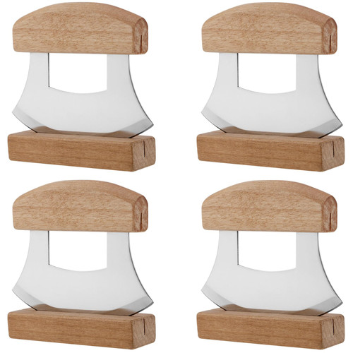 SEHOI 4 Pack Stainless Steel Ulu Knife, Rocker Knife Wood Handle, Salad Knife Chopper, Mezzaluna Knife Pizza with Wooden Display Stand for Chopping Vegetable, Pizza, and Herbs