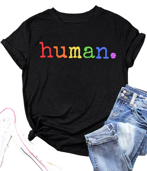 Pride Shirts for Women Human LGBT T-Shirt Rainbow Graphic Tee Shirt LGBTQ Equality Blouse Tops