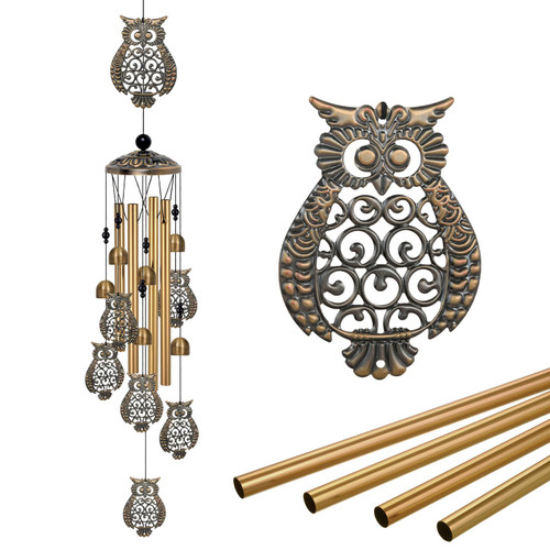 Outdoor Owl Wind Chimes Decor, Memorial Wind Chimes, Mobile Owl Wind Bells, Owl Wind Catcher, Bronze Owl Wind Chimes for Home, Yard, Patio, Garden Owl Decoration, Festival Gifts for Mom, Bronze Chimes