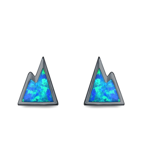 Black Tone, Lab Created Blue Opal Mountain Stud Earrings 925 Sterling Silver