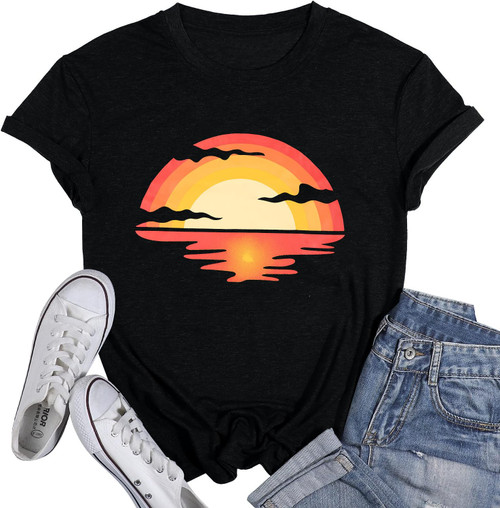 Sunset Sunrise Sunshine Shirt Women: Summer Vacation T-Shirt Sunset Lover Shirts Nature Camping Outdoor Tee Tops