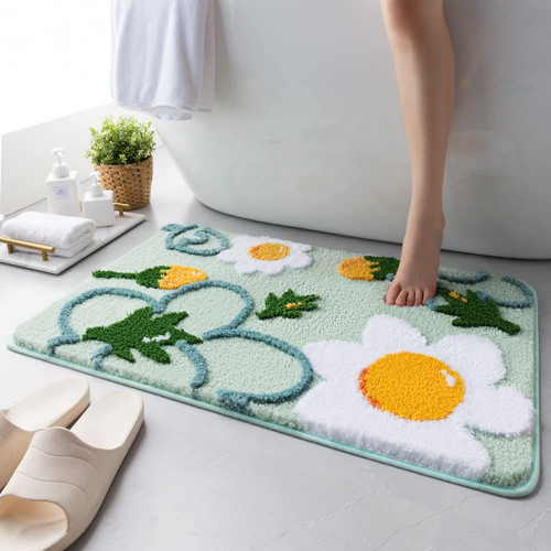 Hi Space Bath Mat for Bathroom Non-Slip 18X26 Cute Flower Bathroom Rug Soft Absorbent Microfiber Plush Bath Rugs Floral Bath Mat Rugs for Tub Shower Machine Washable Bath Carpet for Floor Doormat