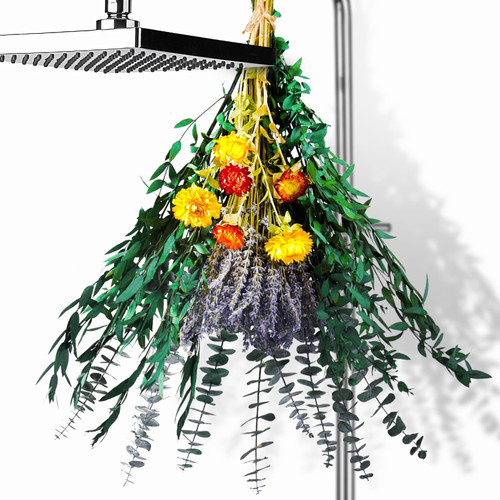 FIZERDMX Dried Eucalyptus Stems and Dried Lavender Bundle Mixed Chrysanthemums for Shower Hanging Plant,Shower Eucalyptus Hanging with Real Eucalyptus Leaves,Eucalyptus for Shower,Eucalyptus Decor