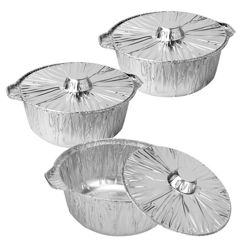 3 Pcs Disposable Aluminum Pot With Lid, Foil Pots Disposable Food Container Microwavable Multi-use Pan, Baking Foil Pan Tinfoil Camping Pot