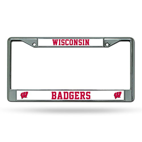 NCAA Wisconsin Badgers Chrome License Plate Frame, 12" x 6", Silver