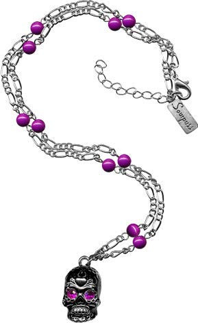 Sourpuss Sugar Skull Necklace, Purple from Sourpuss Clothing