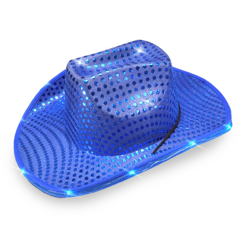 SoJourner Bags Blue Cowboy Hat Light Up - LED Cowboy Hat for Bachelorette Parties, Halloween and More - Neon Cowboy Hat with our LED Sequins on all Light Up Cowgirl Hats