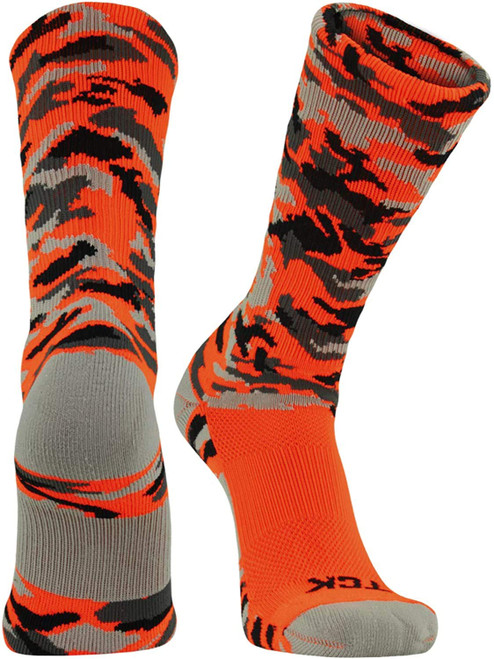 TCK Woodland Camo Crew Socks (Neon Orange Camo, Small)