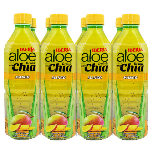 Iberia Aloe Vera Drink With Chia, Mango, 16.9 Fl Oz (Pack of 8)