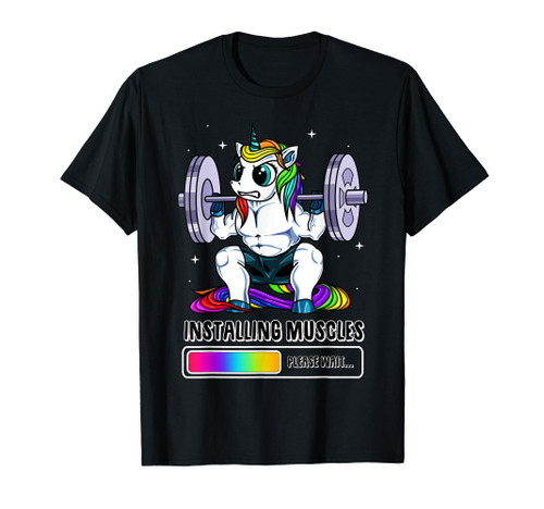 Installing Muscles Unicorn Rainbow Gym Workout Fathers Gift T-Shirt