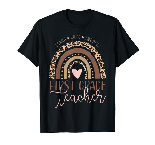 Leopard Rainbow 1st Grade First Teacher First Day of School T-Shirt Leopard Rainbow 1st Grade First Teacher First Day of School T-Shirt