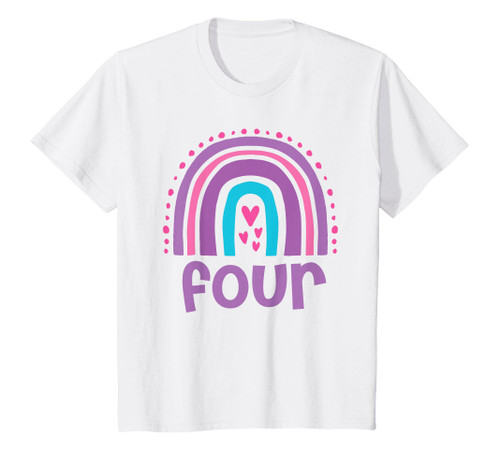 Kids Girl's 4th Birthday Boho Rainbow Four - 4 Years Old Birthday T-Shirt