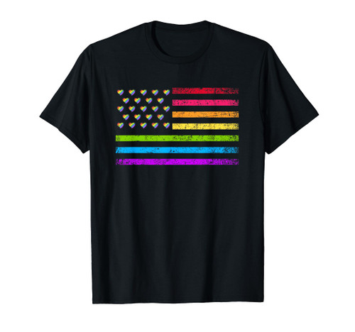 American Flag Rainbow LGBT Lesbian Gay Pride T-Shirt American Flag Rainbow LGBT Lesbian Gay Pride T-Shirt