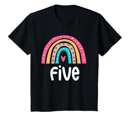 Kids Girls 5th Birthday Shirt Rainbow Five - 5 Year Old Birthday T-Shirt