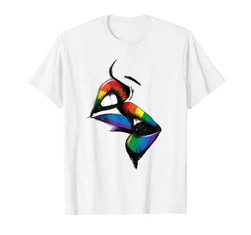 Lesbian Lips Kissing Rainbow Flag Gay Pride LGBT Tshirt