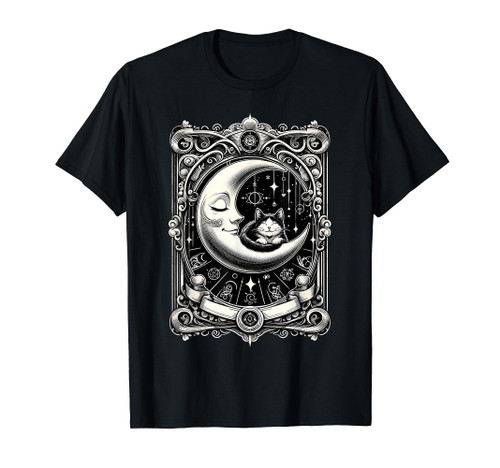 Cute Cat Lover, Moon Tarot Card, Cat Tarot Card Crescet Moon T-Shirt