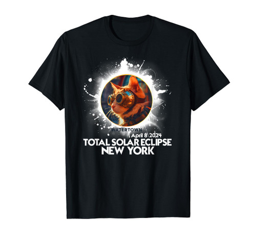 Total Solar Eclipse Cat Watertown New York 2024 Astronomy T-Shirt