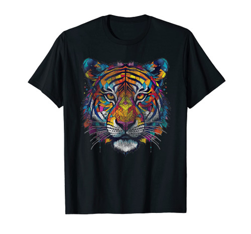 Colorful Funny Rainbow tiger Rave Psychedelic T-Shirt