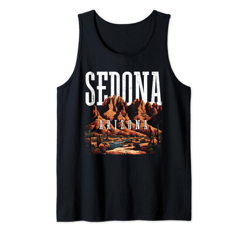 Retro Vintage Arizona Mountain Sedona Desert Sunset Cactus Tank Top