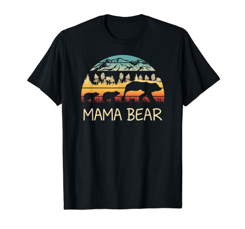 Mama Bear with 3 Cubs Shirt Retro Mountains Mother's Day
