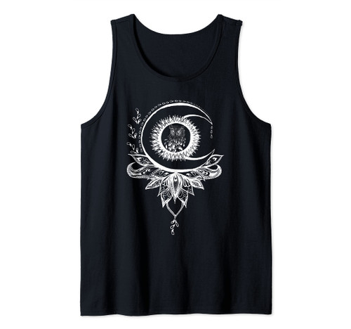 Mandala Sun Moon Owl Tank Top